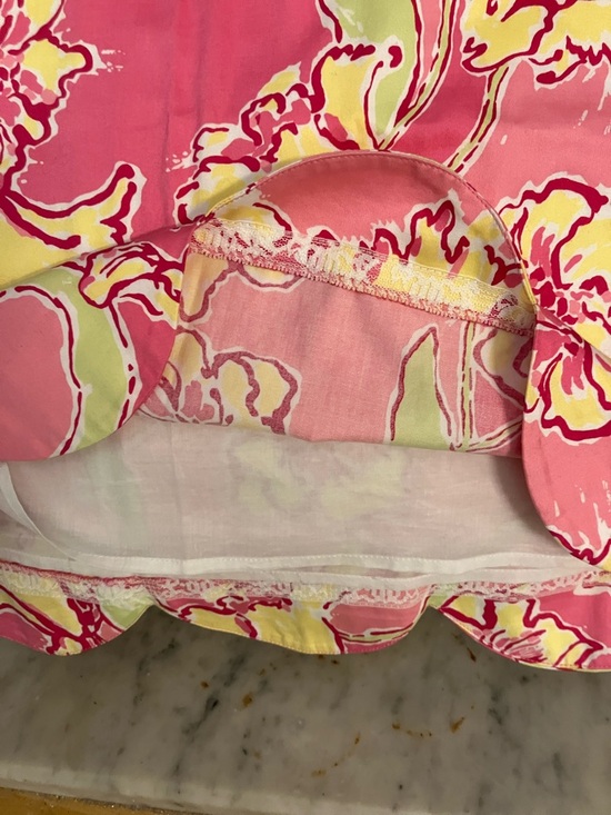 Lilly Pulitzer Pink Floral Mini Skirt with Yellow Accents Cute Scalloped Bottom! - Picture 8 of 9